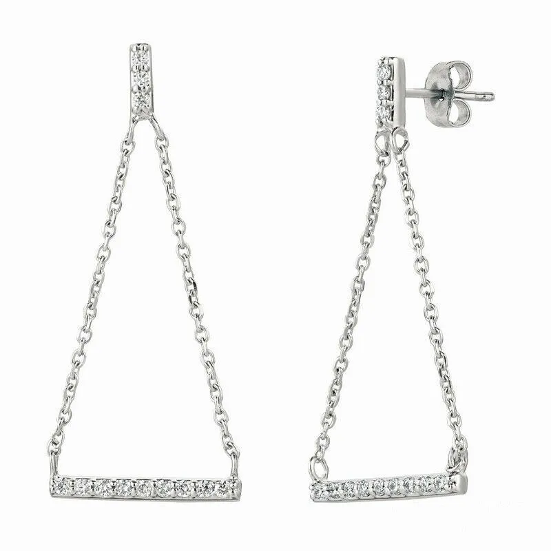 0.25 Carat Natural Diamond Bar Drop Earrings G SI 14K White Gold