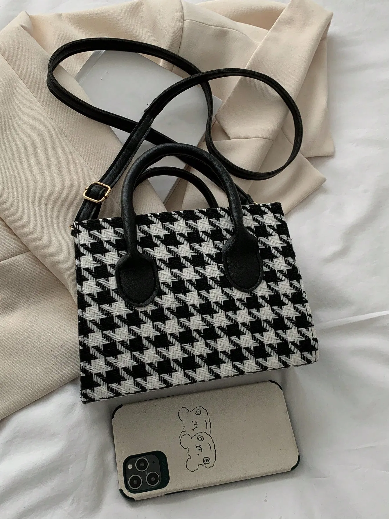 1 Piece Zipper Opening Bird Check Square Bag
