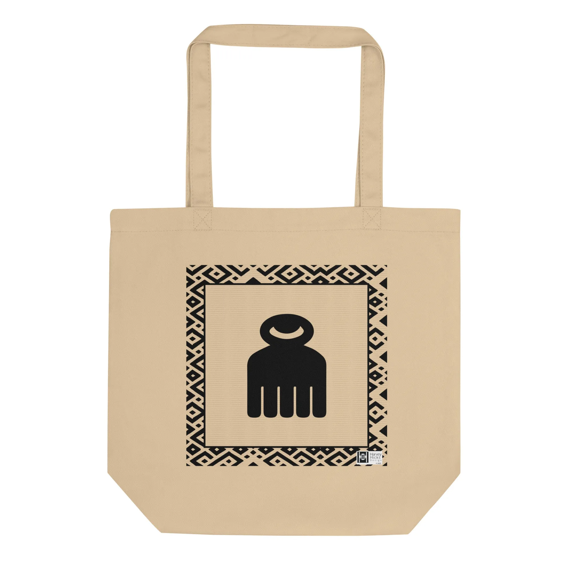 100% cotton Eco Tote Bag, featuring the Adinkra symbol, wooden comb, NO TEXT
