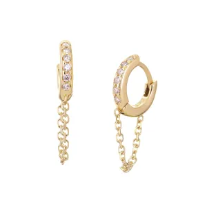 10mm Diamond & 14k Gold Huggies With Chain