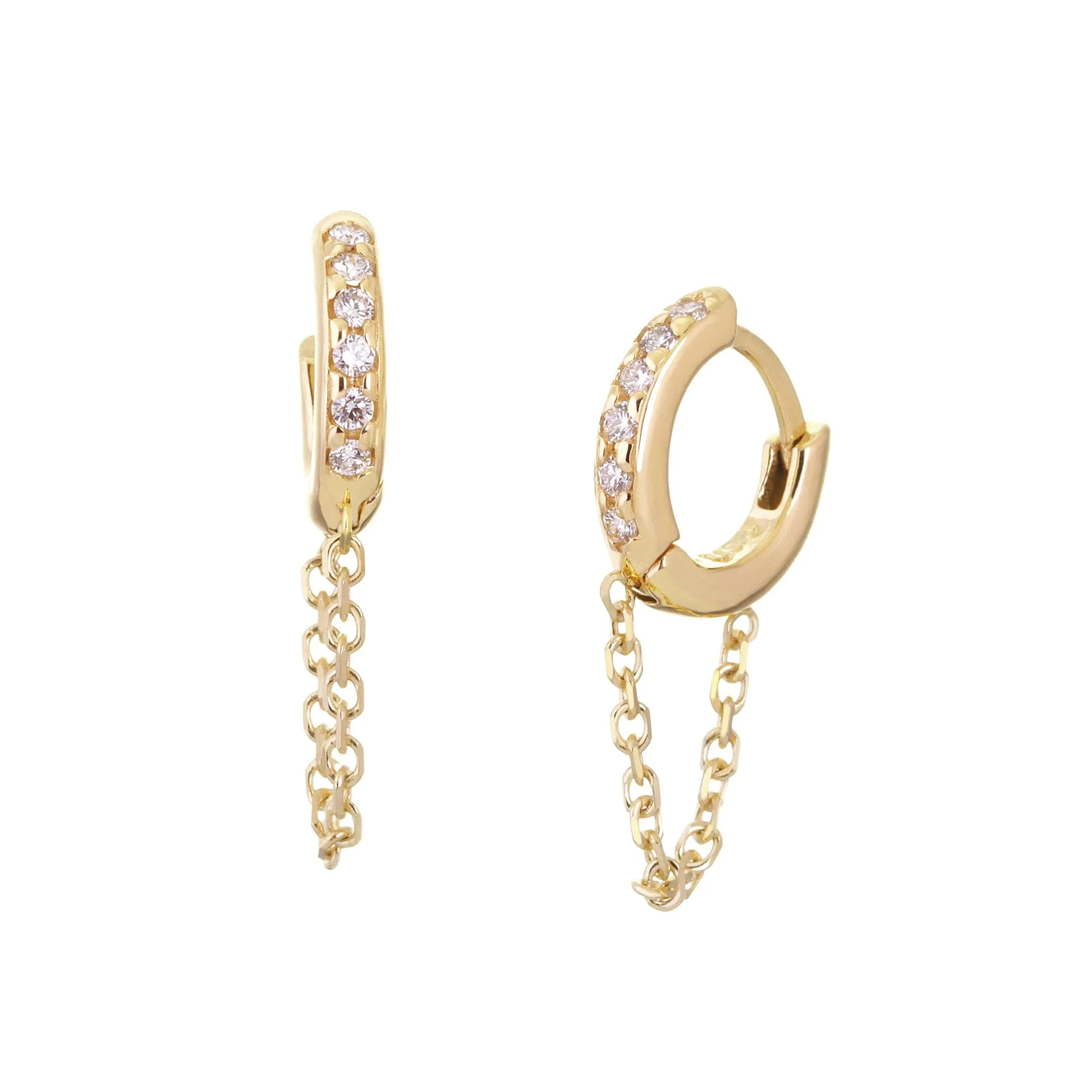 10mm Diamond & 14k Gold Huggies With Chain