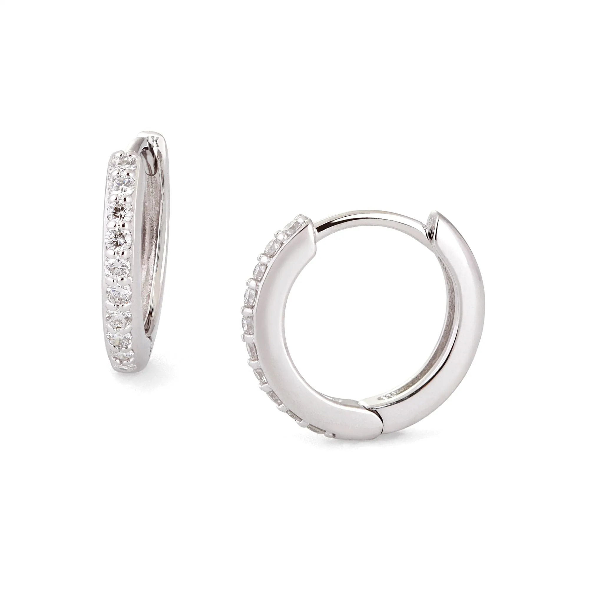 10mm Diamond & 14k White Gold Huggies