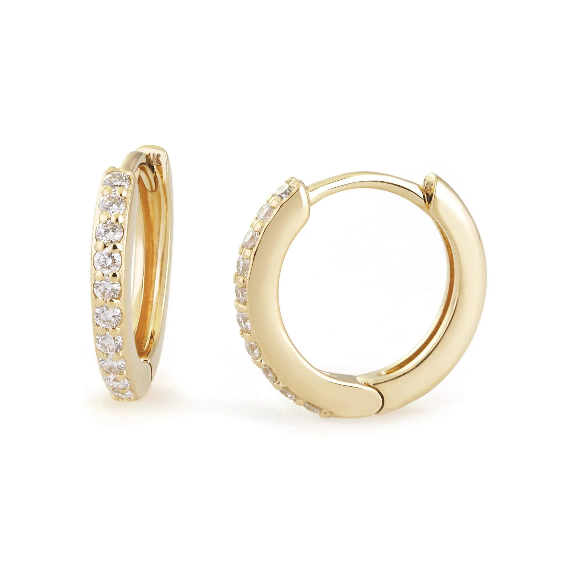 10mm Diamond And 14k Gold Huggies