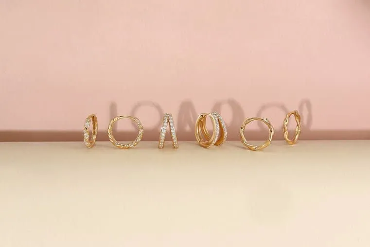14k Gold & Diamond Twisted Huggie Hoops