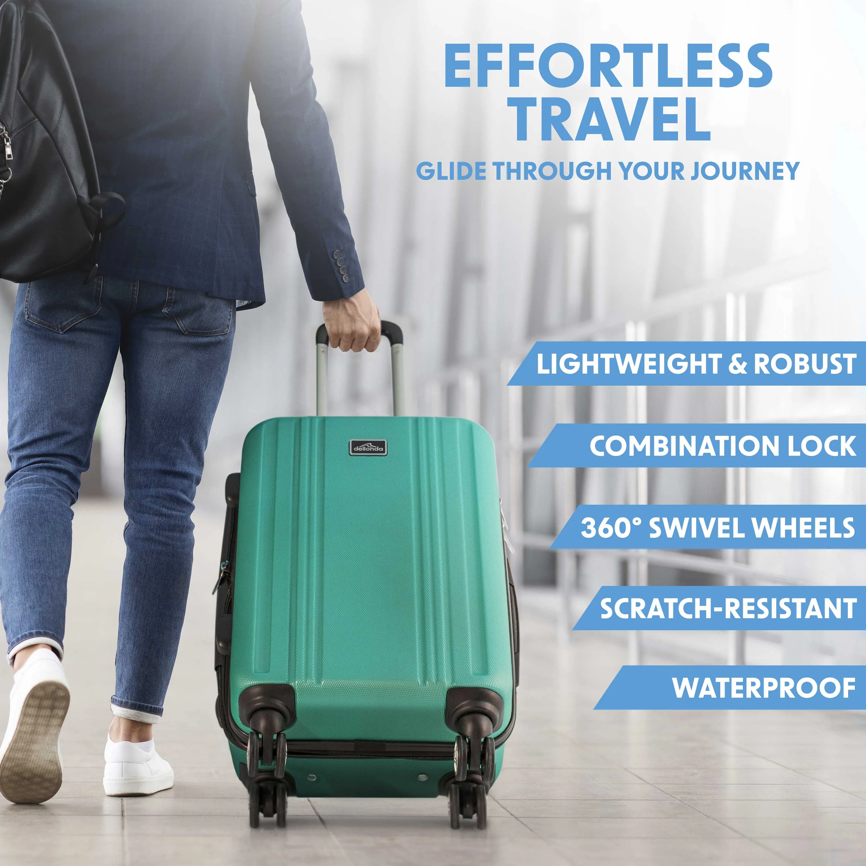 3-Piece Lightweight Luggage Suitcase Trolley Set ABS TSA Lock - Teal - DL126