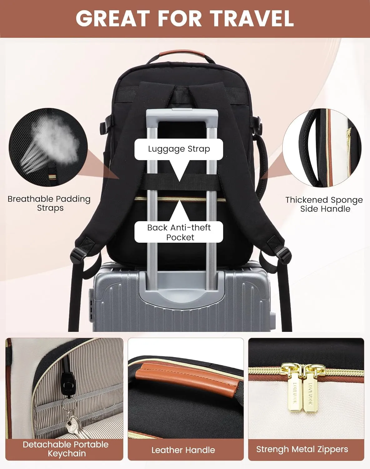 40L Travel Backpack with 3 Packing Cubes, Fits 17" Laptop