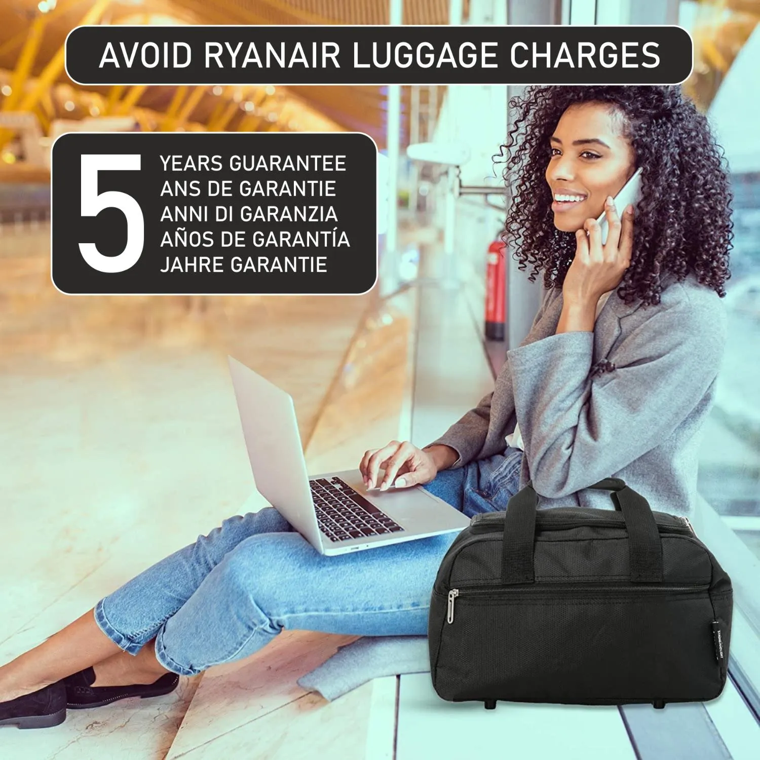 Aerolite (40x20x25cm) New and Improved 2024 Ryanair Maximum Size Holdall Cabin Luggage Under Seat Flight Bag