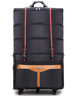 Ailouis 36 Inch Expandable Extra Large Wheeled Travel Duffel Luggage Bag (Black B)