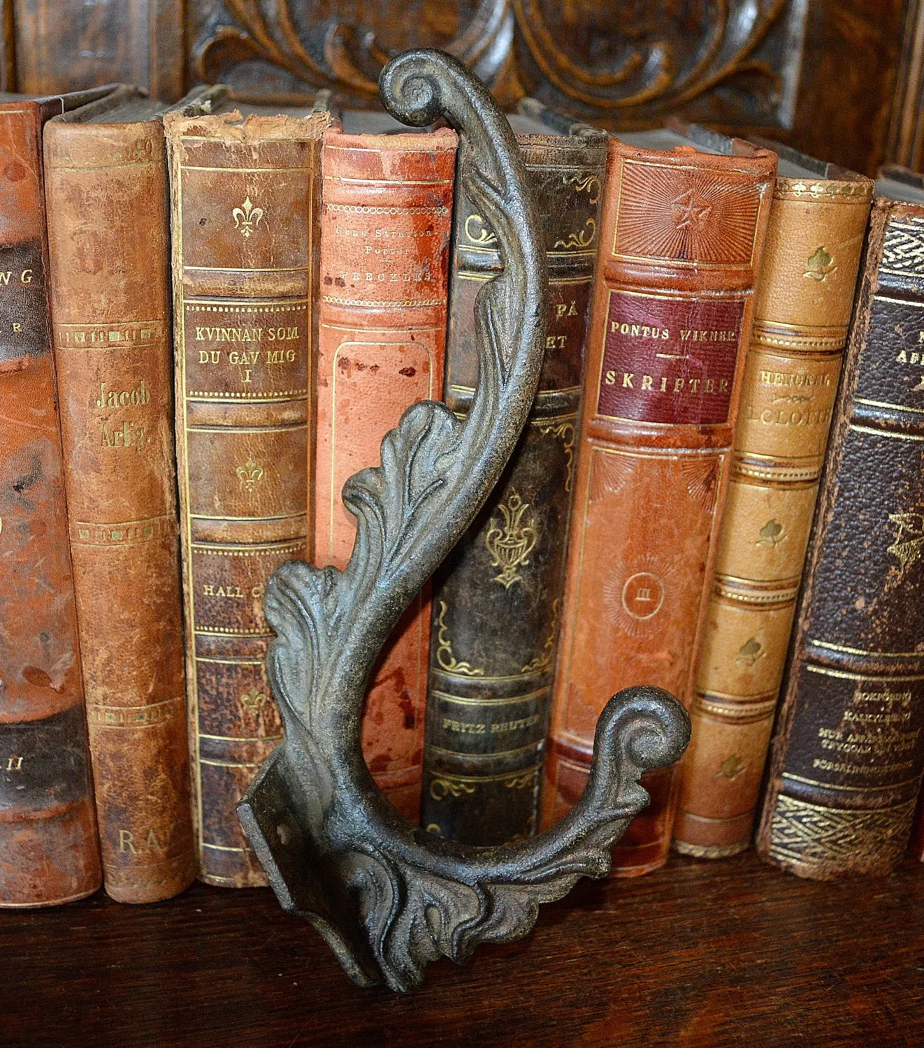 Antique French Cast Iron Large Coat Hook Hardware Shabby Chic
