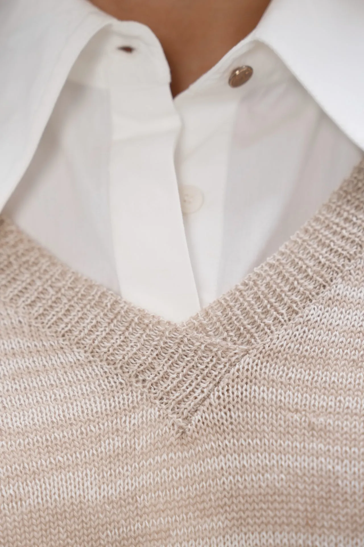 Beige Wool V Neck Sweater