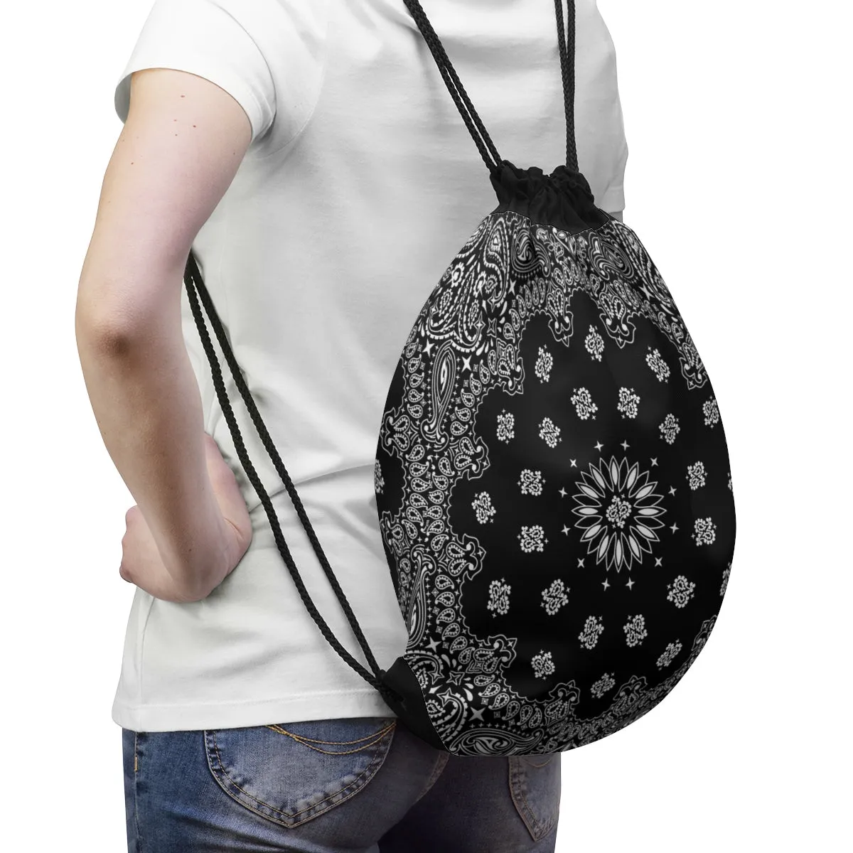Black Bandana Drawstring Bag
