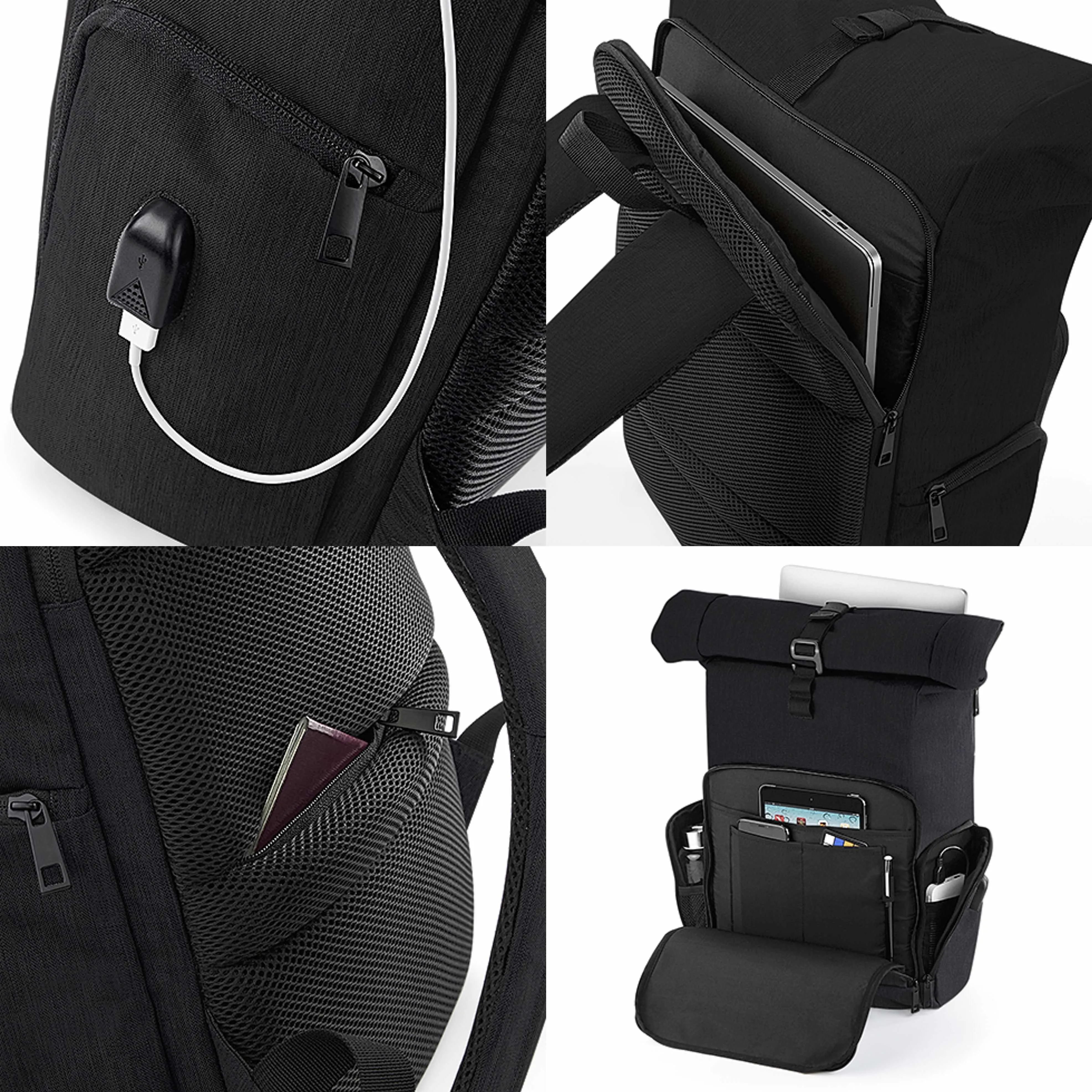 Black Roll-Top Tech Backpack