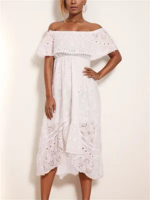 Bohemian Style Off Shoulder White Beach Dress for Women
