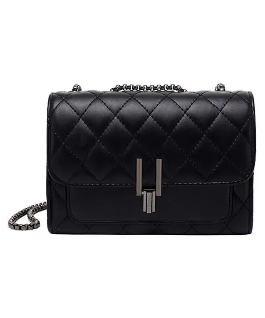 Camile Quilted Shoulder Bag- Black/Steel