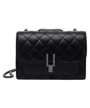 Camile Quilted Shoulder Bag- Black/Steel