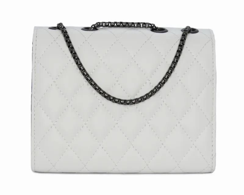 Camile Quilted Shoulder Bag- White/Steel