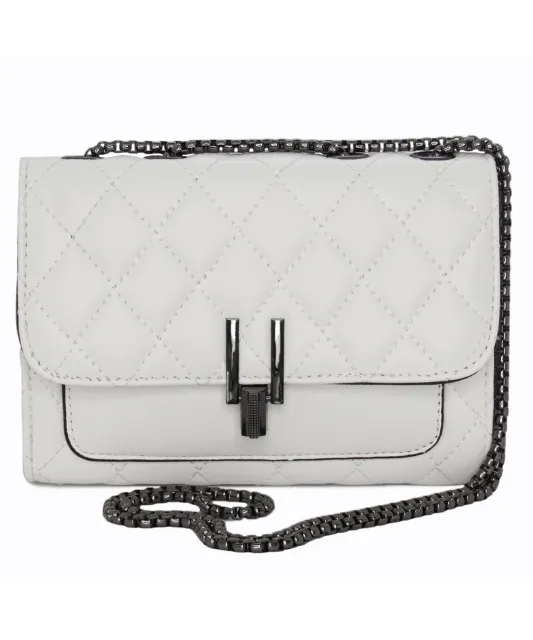 Camile Quilted Shoulder Bag- White/Steel