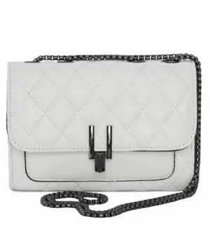 Camile Quilted Shoulder Bag- White/Steel