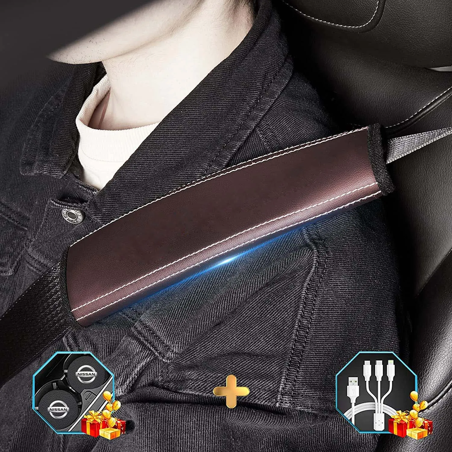 Car Seat Belt Covers (2PCS), Custom Fit For Your Cars, Microfiber Leather Seat Belt Shoulder Pads for More Comfortable Driving, Car Accessories MC13994