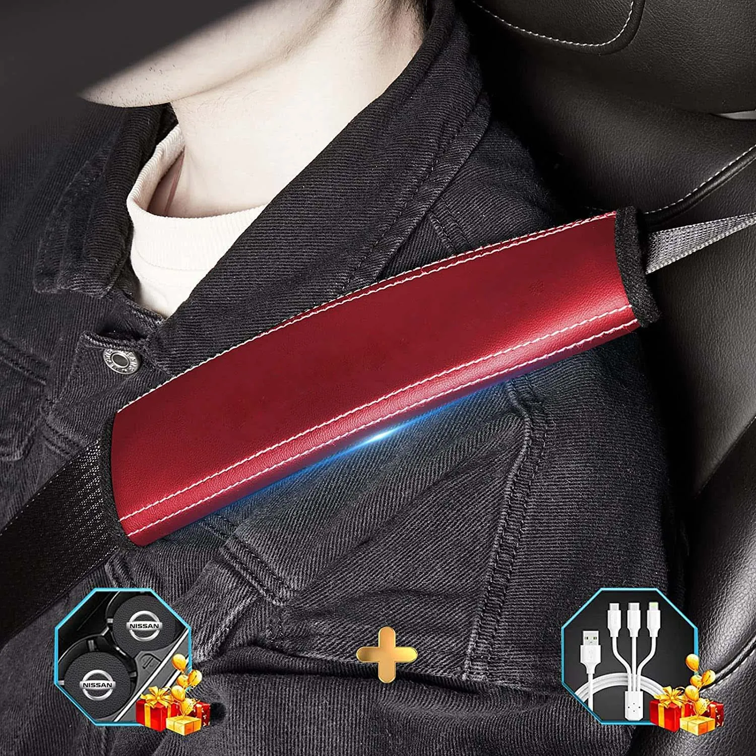 Car Seat Belt Covers (2PCS), Custom Fit For Your Cars, Microfiber Leather Seat Belt Shoulder Pads for More Comfortable Driving, Car Accessories MC13994