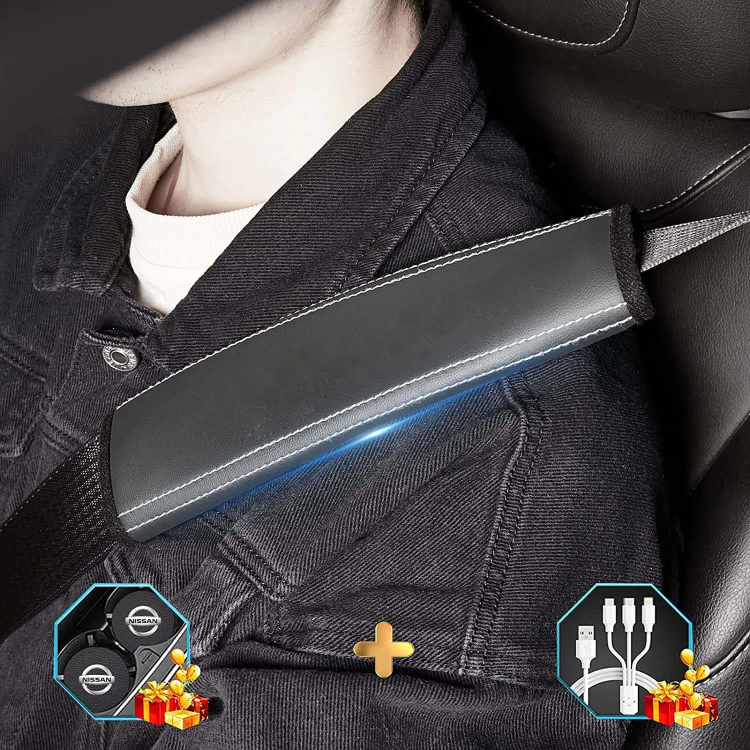 Car Seat Belt Covers (2PCS), Custom Fit For Your Cars, Microfiber Leather Seat Belt Shoulder Pads for More Comfortable Driving, Car Accessories MC13994