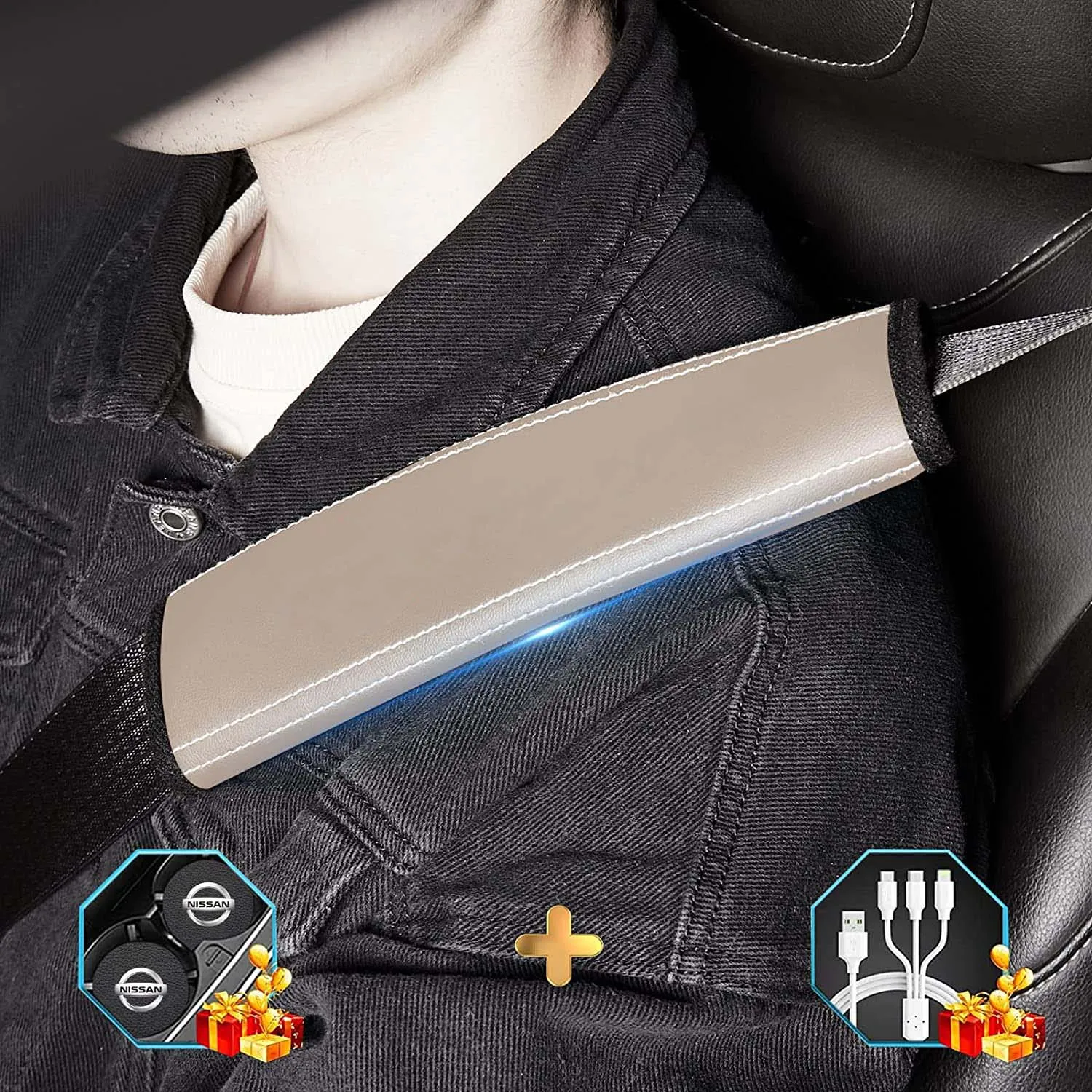 Car Seat Belt Covers (2PCS), Custom Fit For Your Cars, Microfiber Leather Seat Belt Shoulder Pads for More Comfortable Driving, Car Accessories MC13994