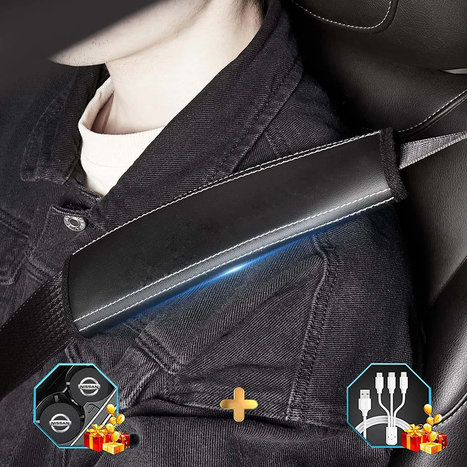 Car Seat Belt Covers (2PCS), Custom Fit For Your Cars, Microfiber Leather Seat Belt Shoulder Pads for More Comfortable Driving, Car Accessories MC13994