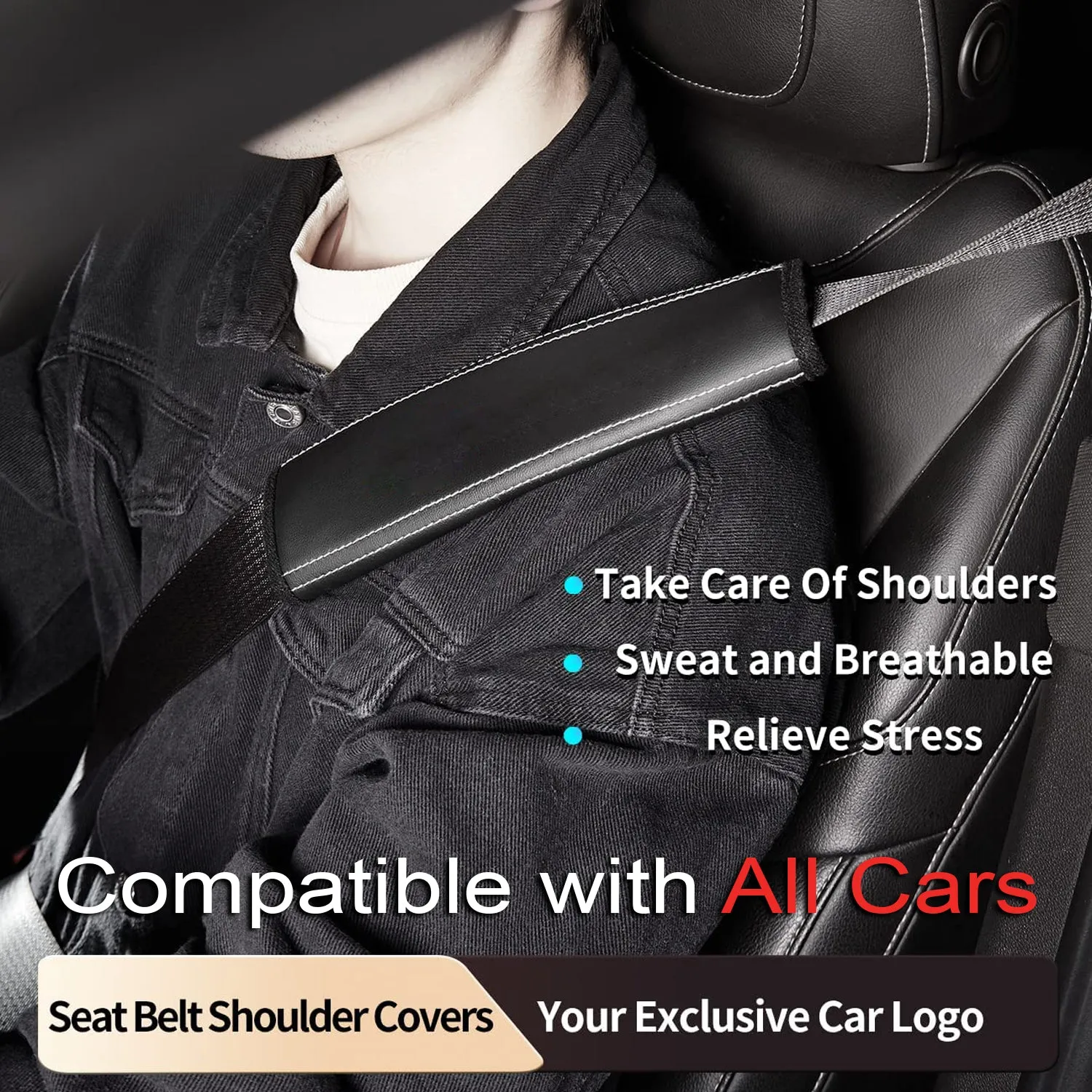 Car Seat Belt Covers (2PCS), Custom Fit For Your Cars, Microfiber Leather Seat Belt Shoulder Pads for More Comfortable Driving, Car Accessories RA13994