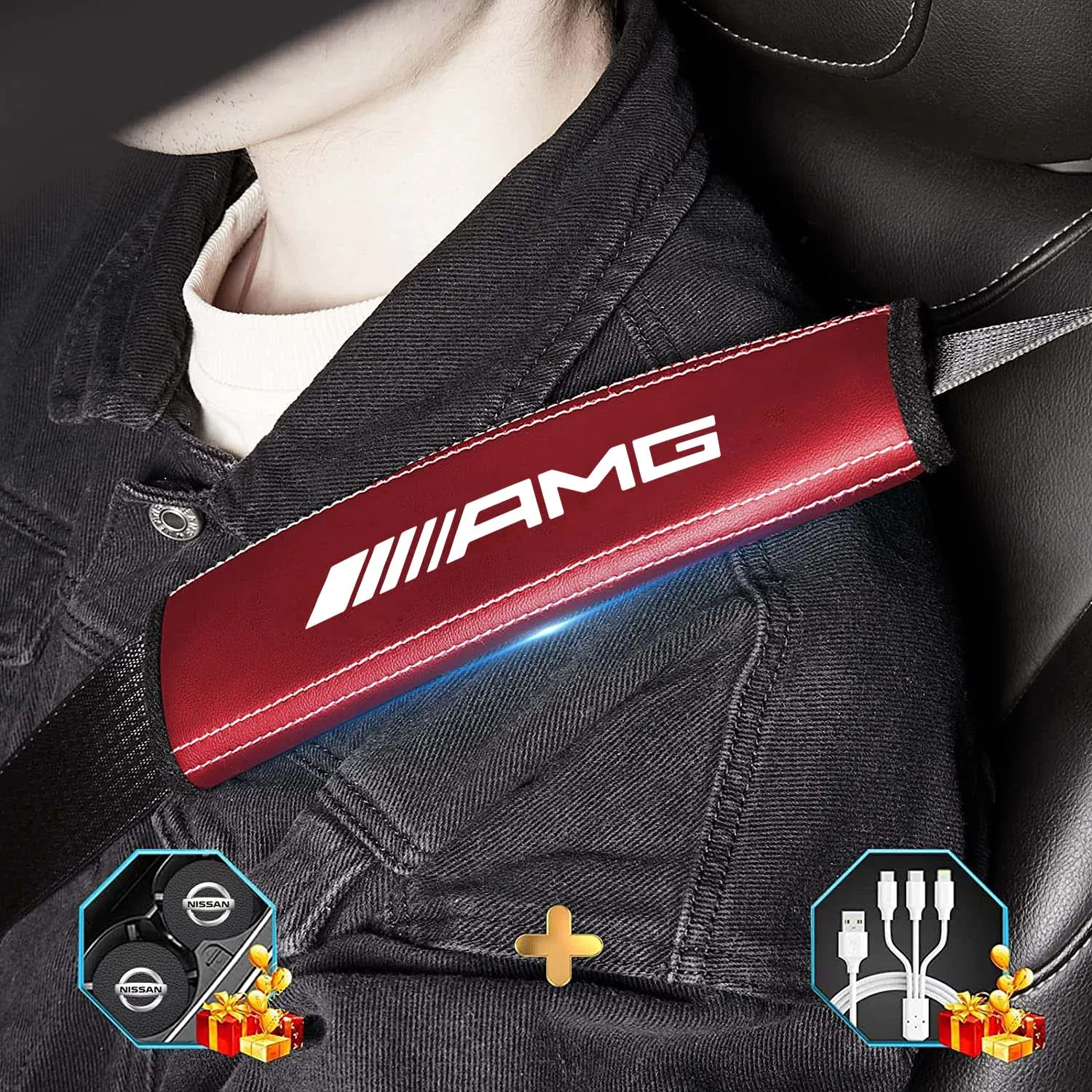 Car Seat Belt Covers (2PCS), Custom Fit For Your Cars, Microfiber Leather Seat Belt Shoulder Pads for More Comfortable Driving, Car Accessories RA13994
