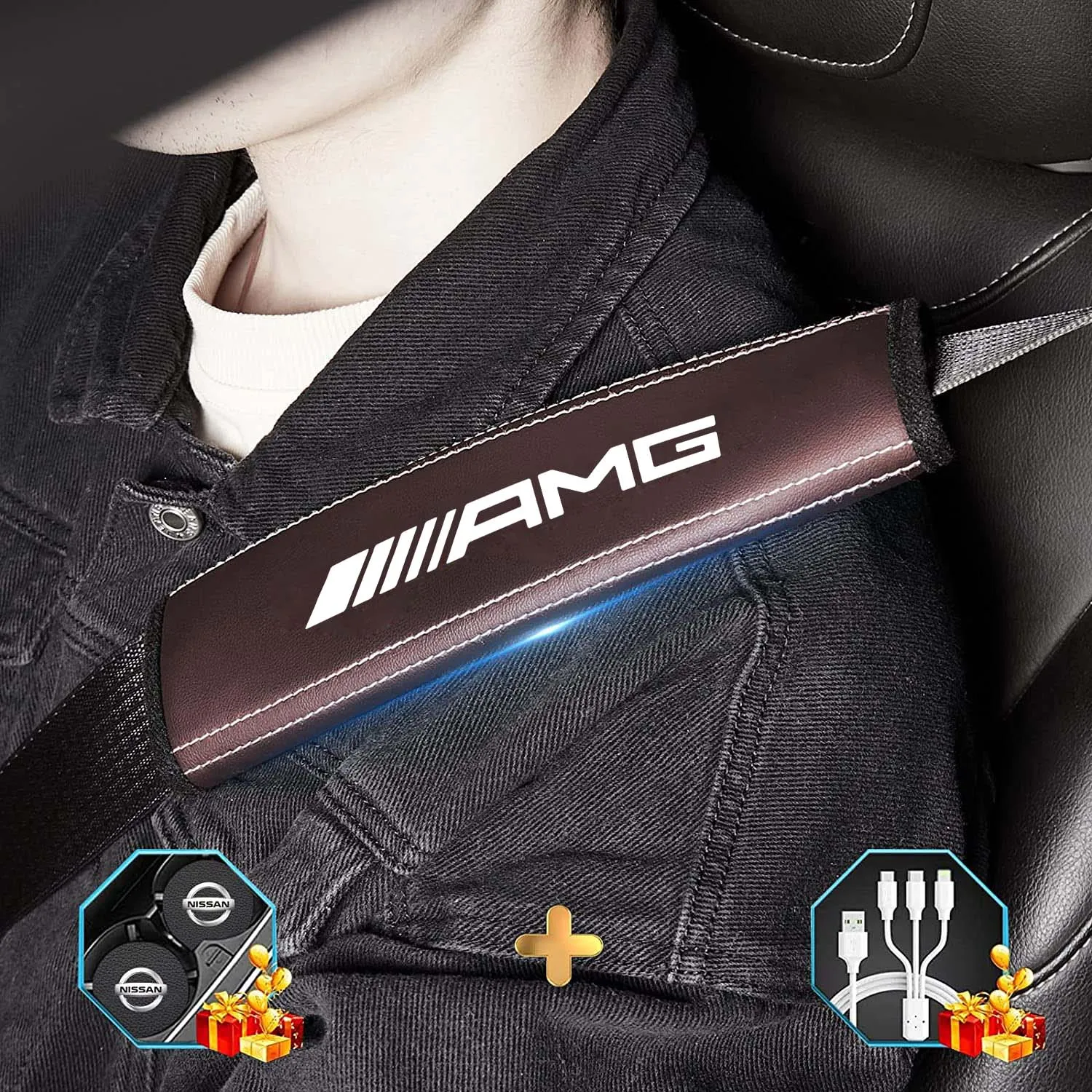 Car Seat Belt Covers (2PCS), Custom Fit For Your Cars, Microfiber Leather Seat Belt Shoulder Pads for More Comfortable Driving, Car Accessories RA13994