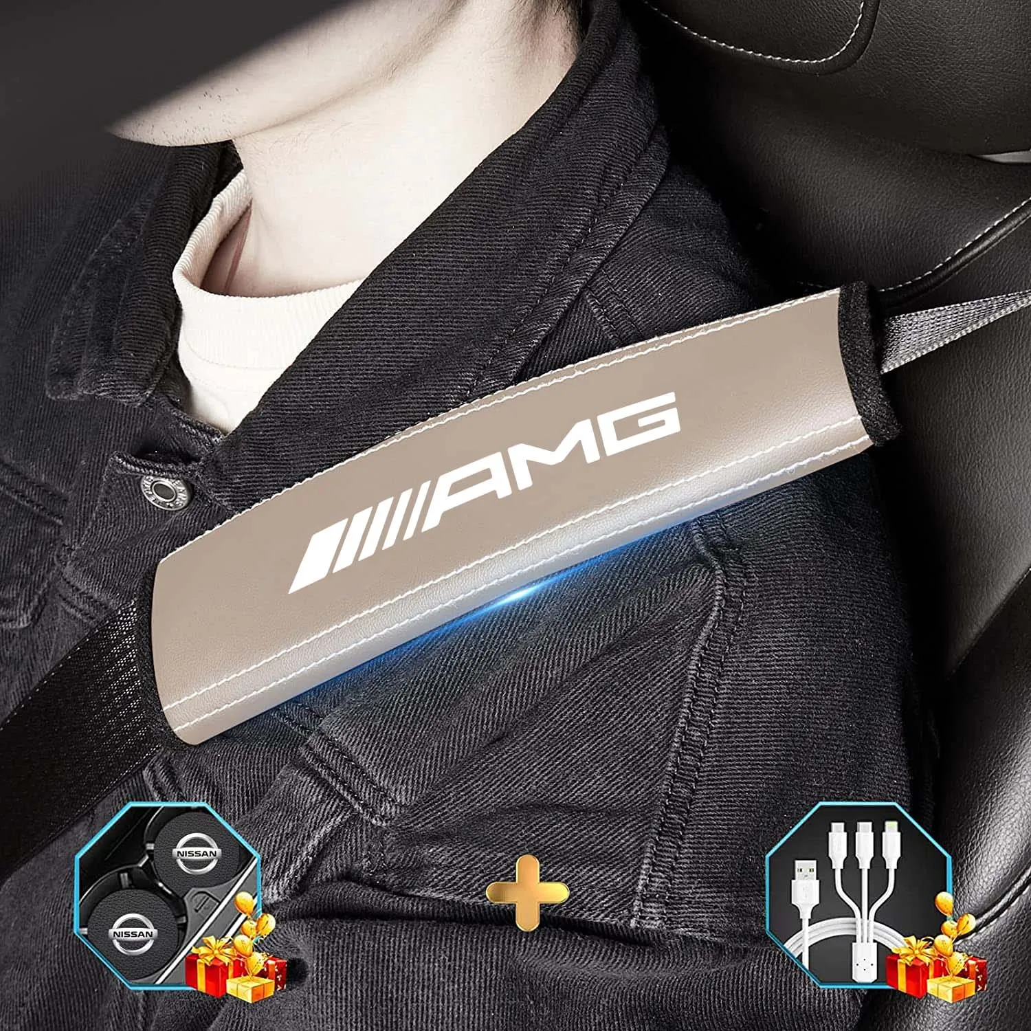 Car Seat Belt Covers (2PCS), Custom Fit For Your Cars, Microfiber Leather Seat Belt Shoulder Pads for More Comfortable Driving, Car Accessories RA13994