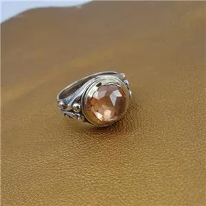 Champagne Zircon Ring 9k Yellow Gold 925 Silver 8,9,10 Handmade Hadar Designers