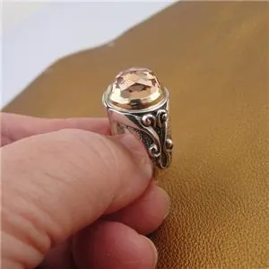 Champagne Zircon Ring 9k Yellow Gold 925 Silver 8,9,10 Handmade Hadar Designers