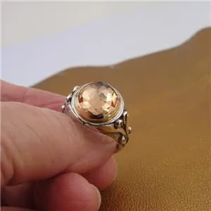 Champagne Zircon Ring 9k Yellow Gold 925 Silver 8,9,10 Handmade Hadar Designers