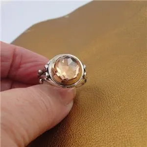 Champagne Zircon Ring 9k Yellow Gold 925 Silver 8,9,10 Handmade Hadar Designers