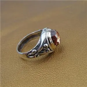 Champagne Zircon Ring 9k Yellow Gold 925 Silver 8,9,10 Handmade Hadar Designers