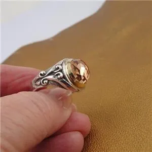 Champagne Zircon Ring 9k Yellow Gold 925 Silver 8,9,10 Handmade Hadar Designers