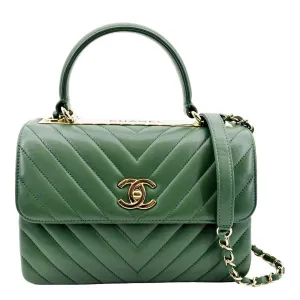 CHANEL Trendy CC Chevron Top Handle Flap Shoulder Bag Green