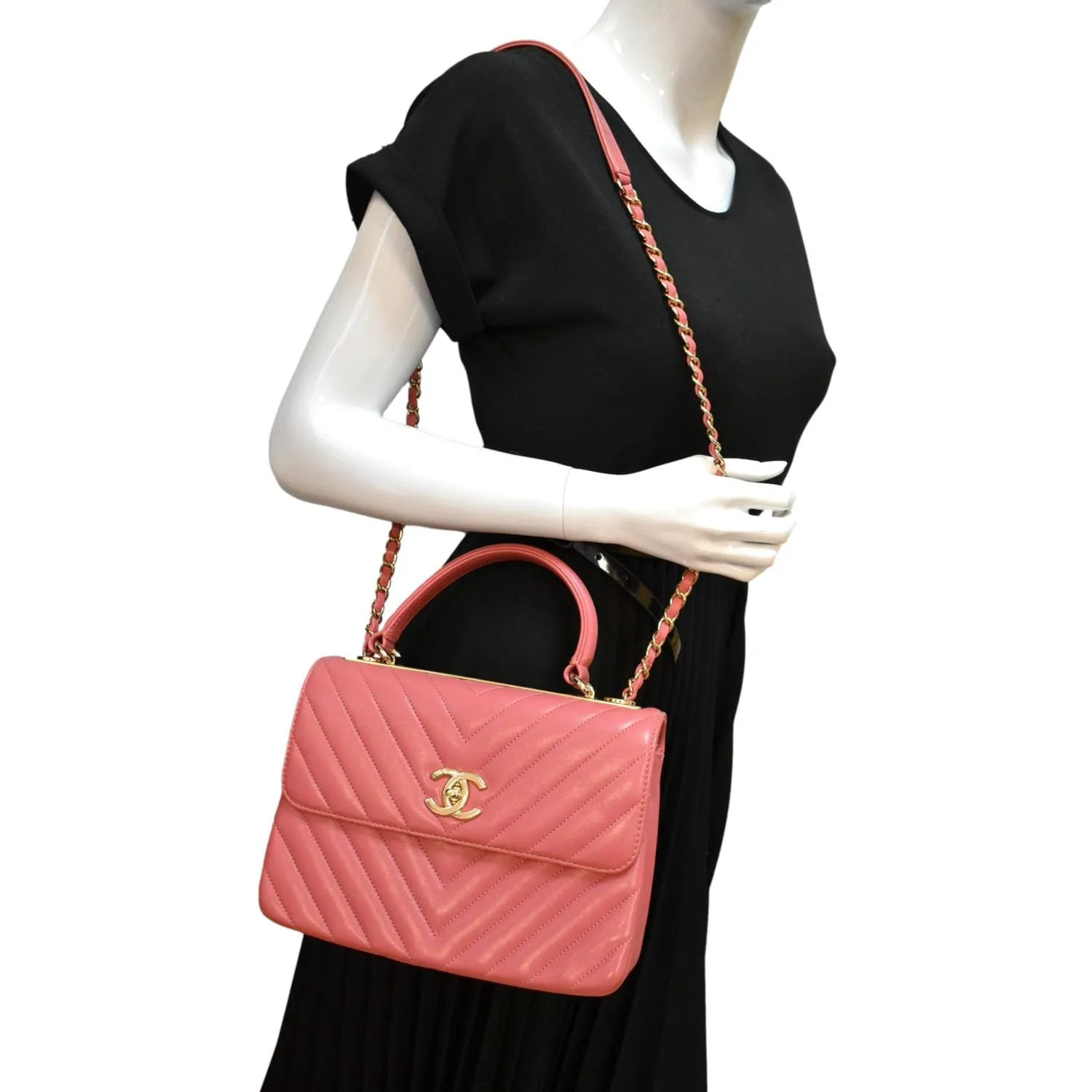 CHANEL Trendy CC Chevron Top Handle Flap Shoulder Bag Light Pink
