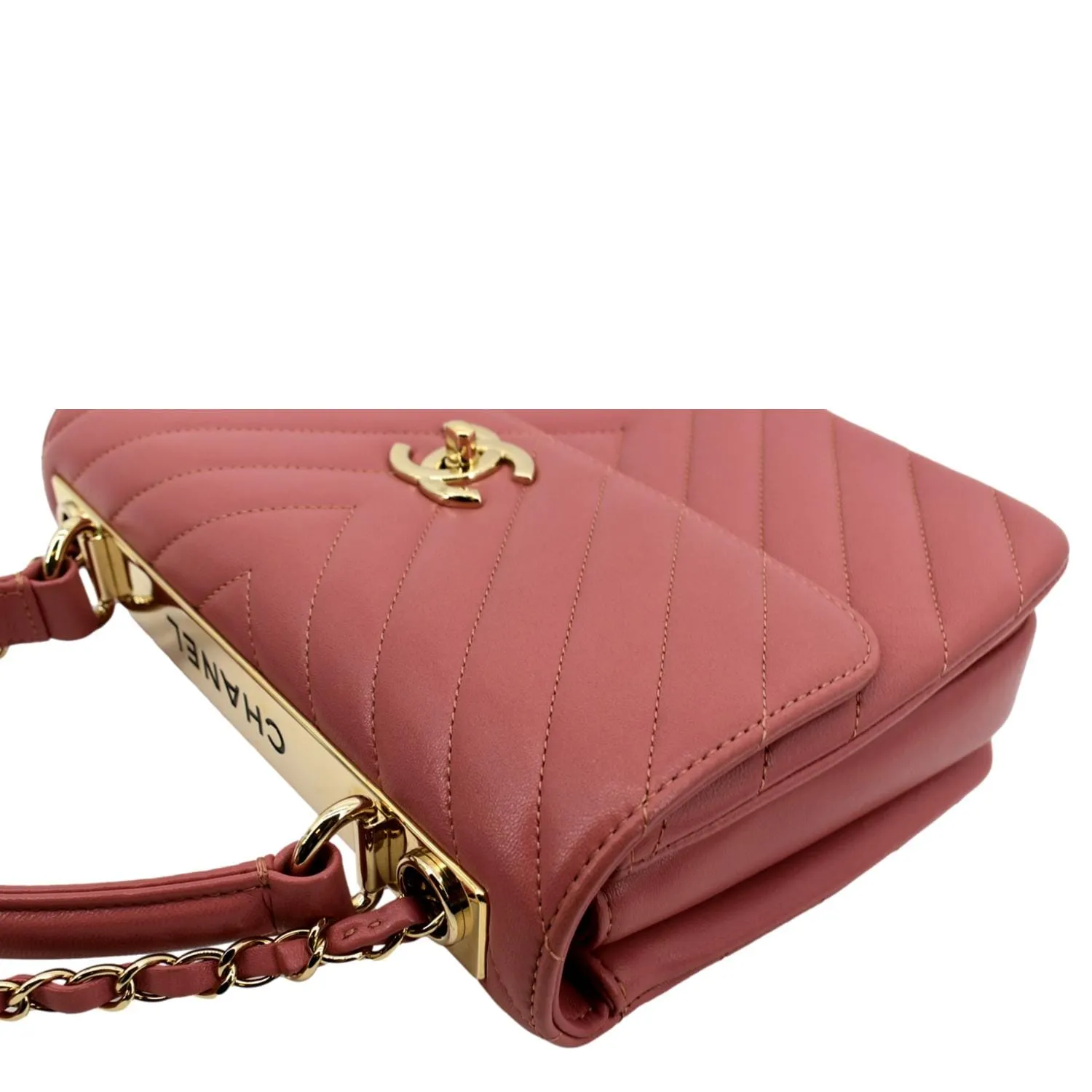 CHANEL Trendy CC Chevron Top Handle Flap Shoulder Bag Light Pink
