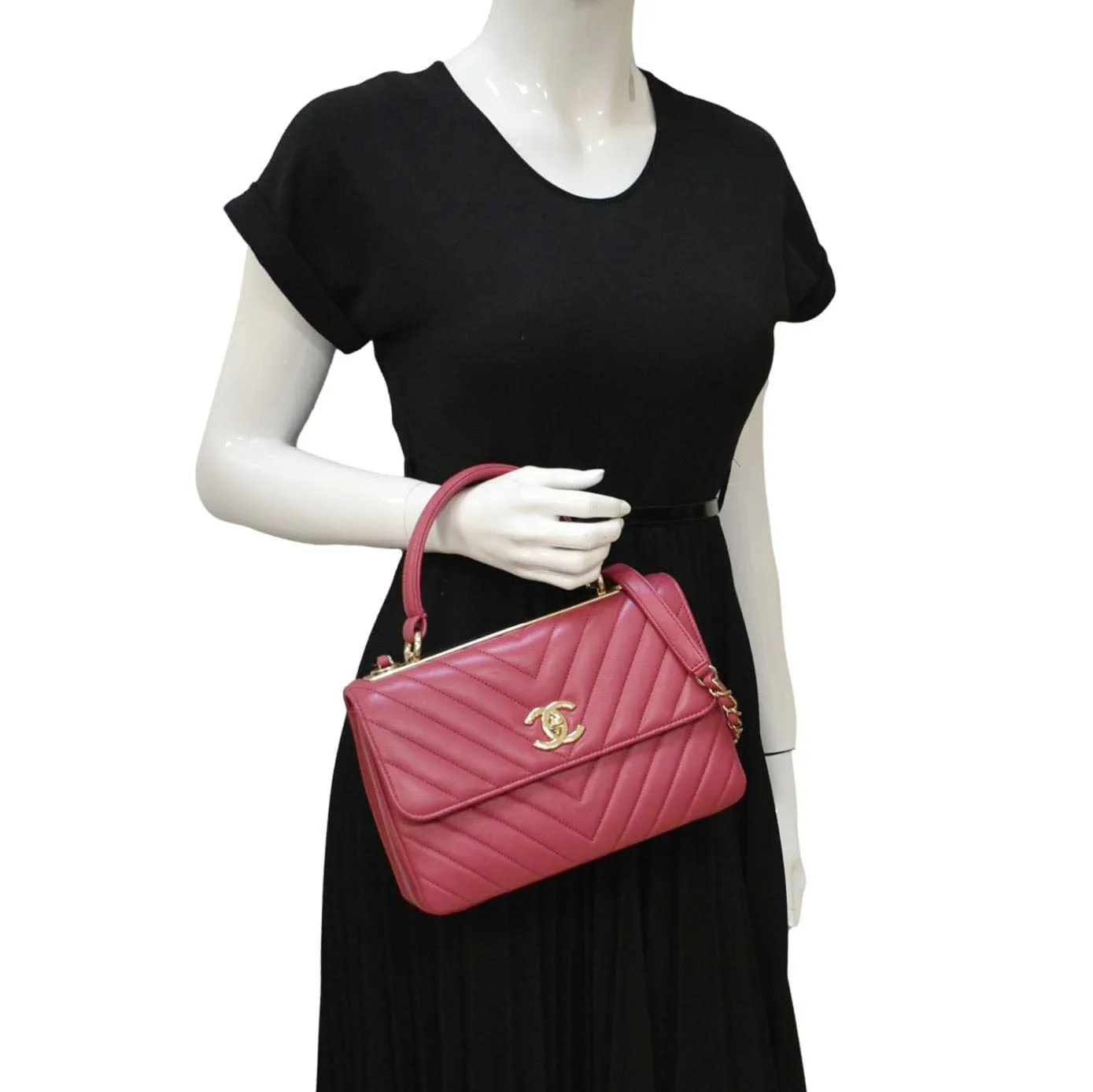 CHANEL Trendy CC Top Handle Flap Quilted Leather Shoulder Bag Hot Pink
