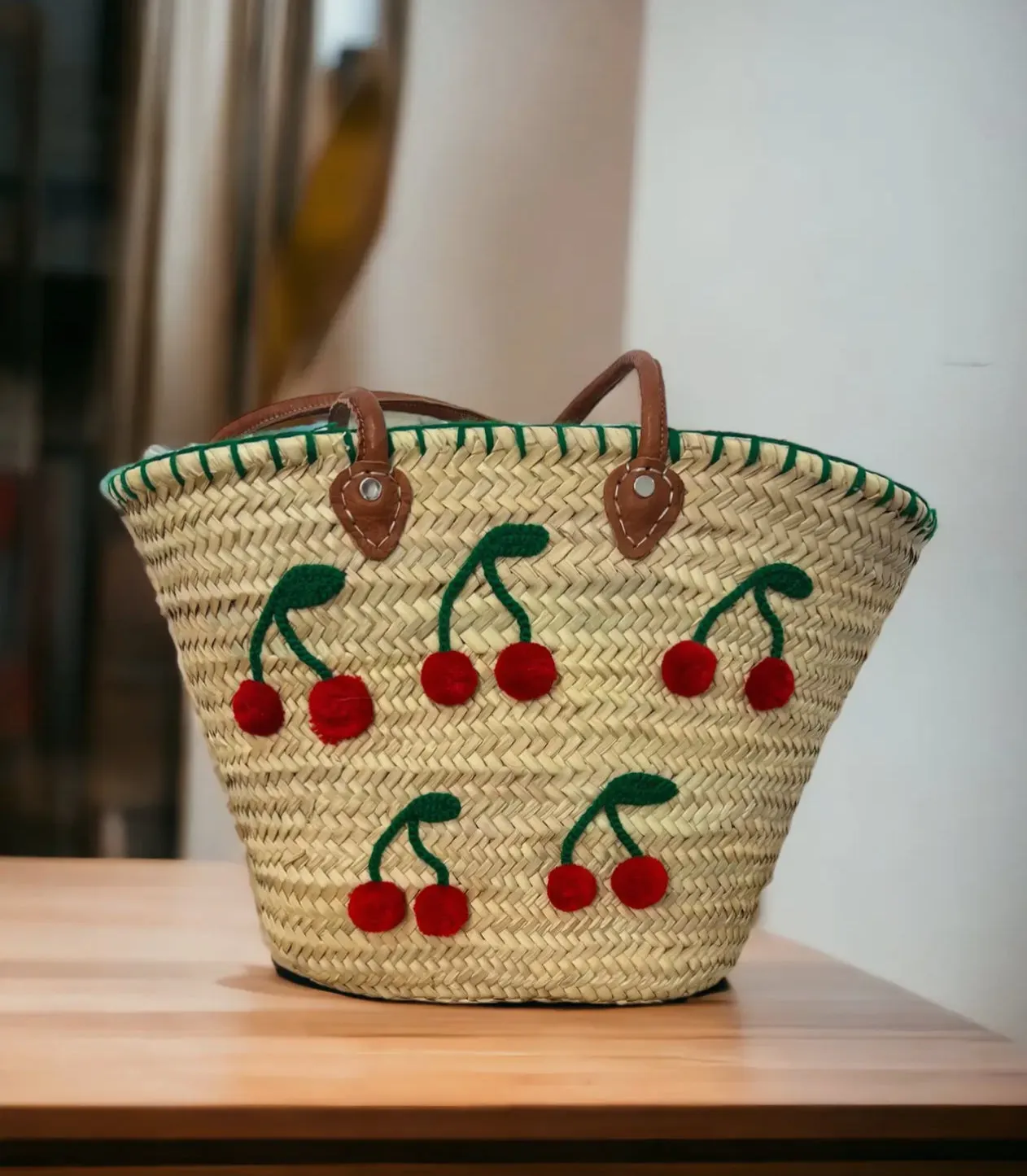 Cherry Market Straw Tote Bag