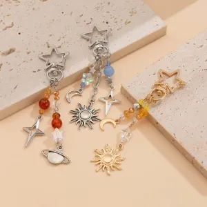 Chic 3Pcs Star Sun Moon Celestial Crystal Keychain Set