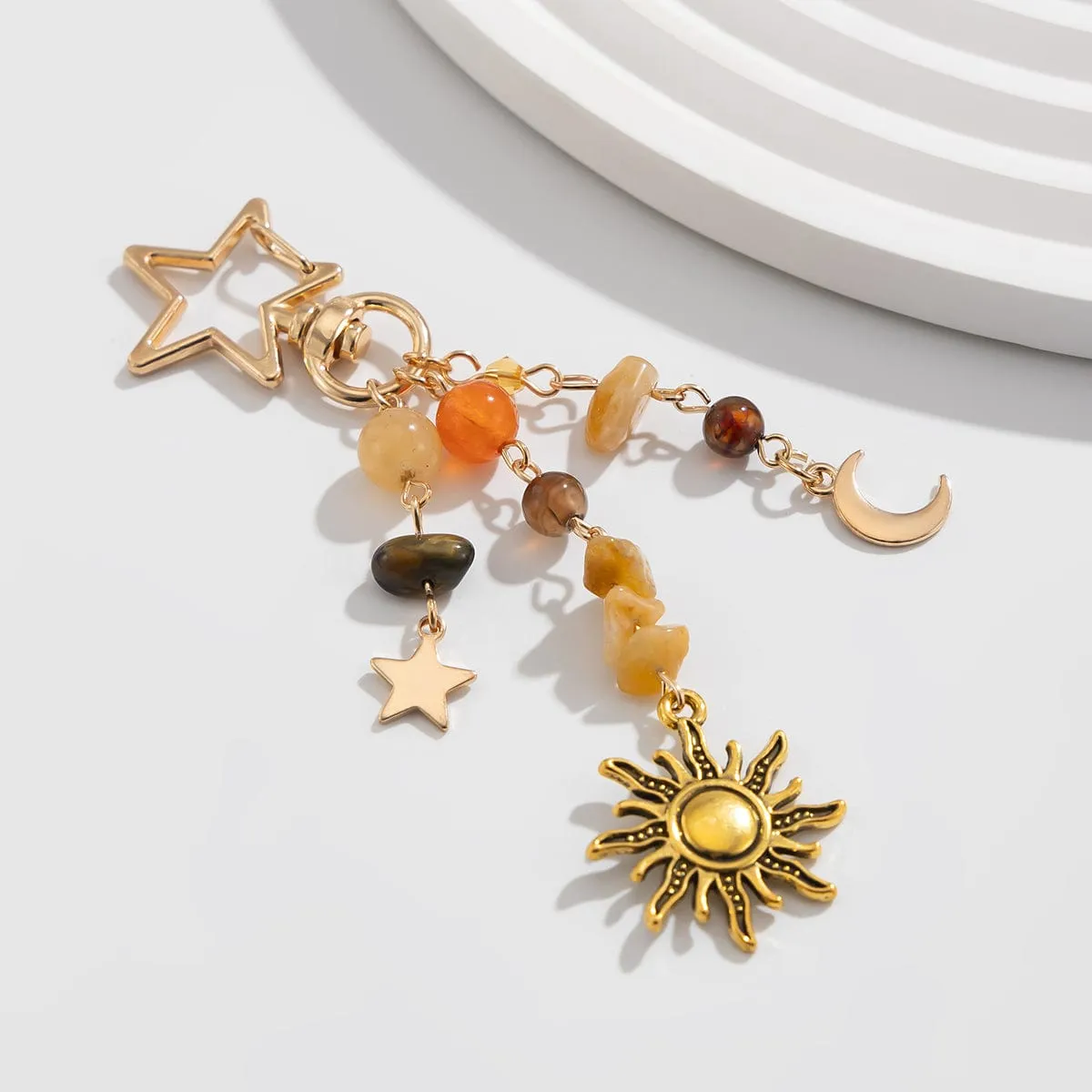 Chic Star Sun Moon Pendant Turquoise Stone Chain Keychain