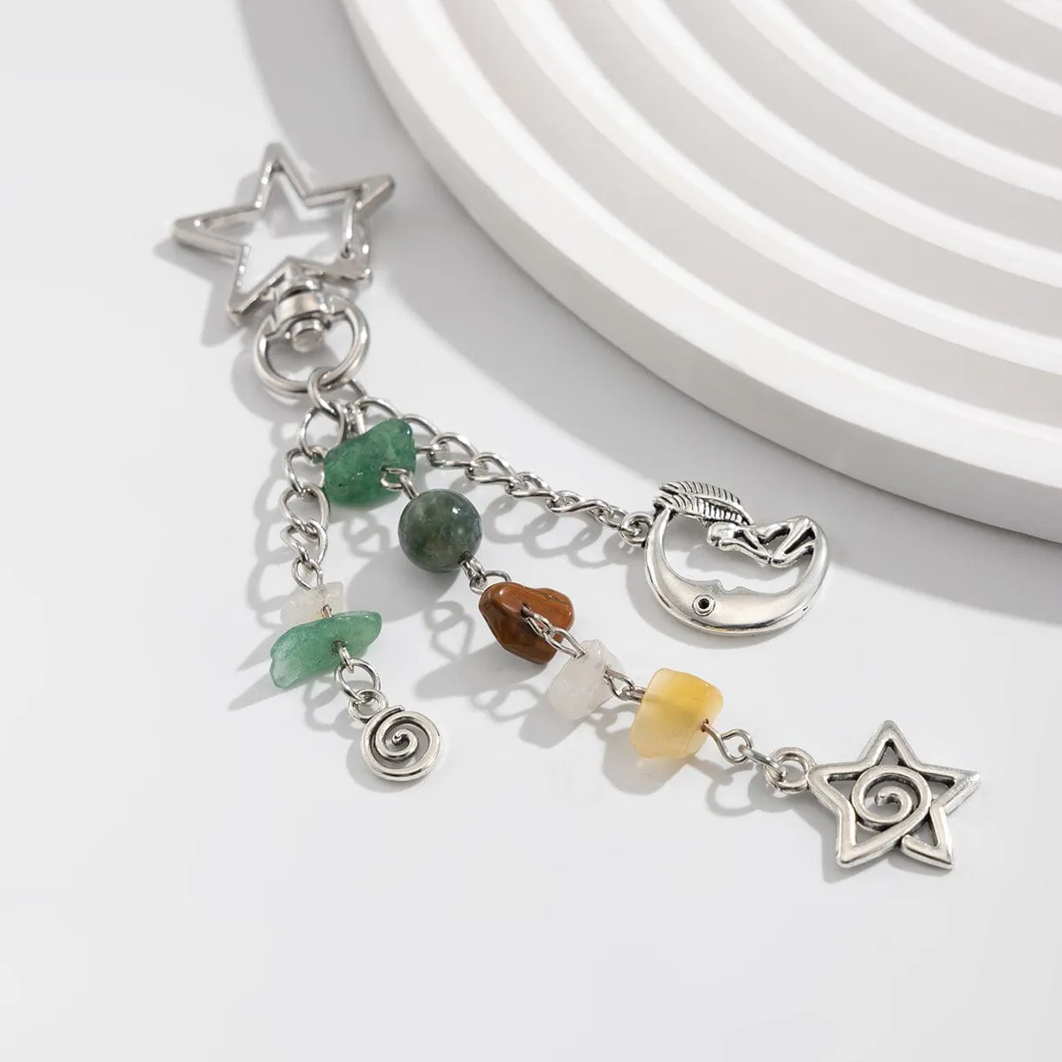 Chic Star Sun Moon Pendant Turquoise Stone Chain Keychain