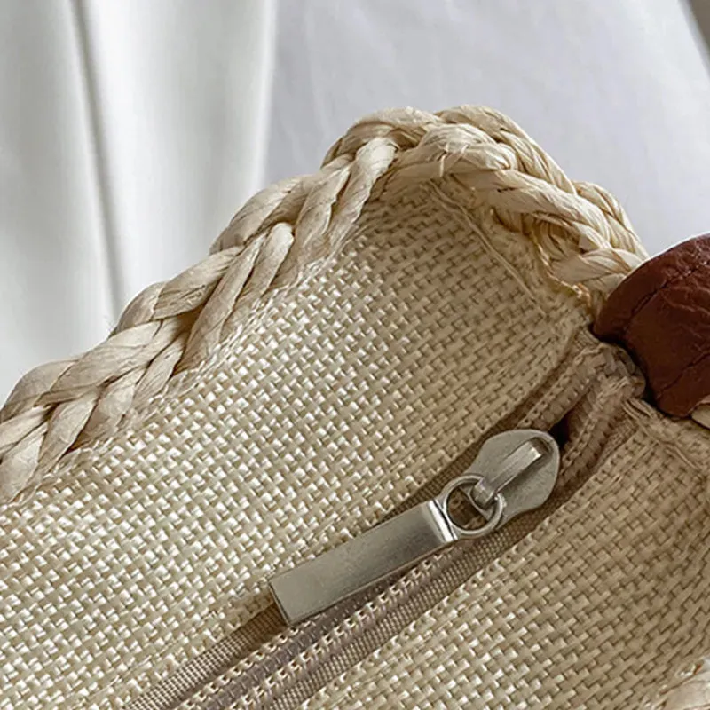 Christianartbag Handmade Bag, Summer & Autumn Straw Bag For Women Fashion Semicircle Crossbody Bags Rattan Handmade Messenger Handbag Travel Beach Bags Tote, CABHMB05141023.