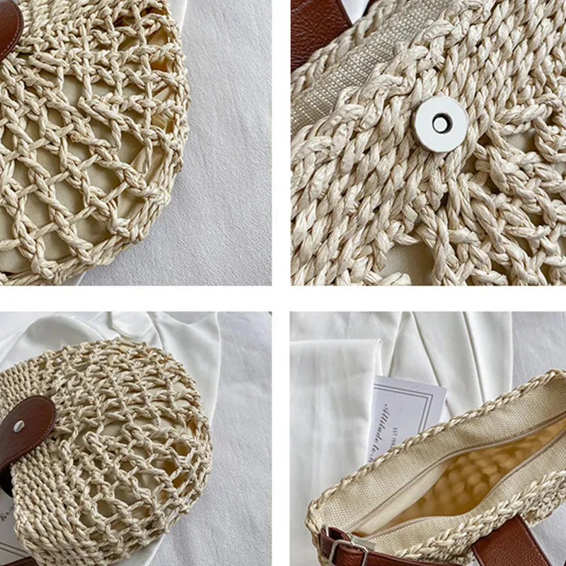 Christianartbag Handmade Bag, Summer & Autumn Straw Bag For Women Fashion Semicircle Crossbody Bags Rattan Handmade Messenger Handbag Travel Beach Bags Tote, CABHMB05141023.