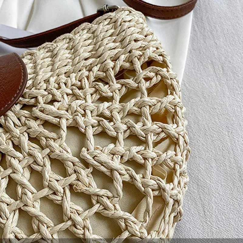 Christianartbag Handmade Bag, Summer & Autumn Straw Bag For Women Fashion Semicircle Crossbody Bags Rattan Handmade Messenger Handbag Travel Beach Bags Tote, CABHMB05141023.