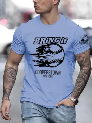 Crew Neck Baseball Print Men's Fashionable Summer Short Sleeve Sports T-shirt