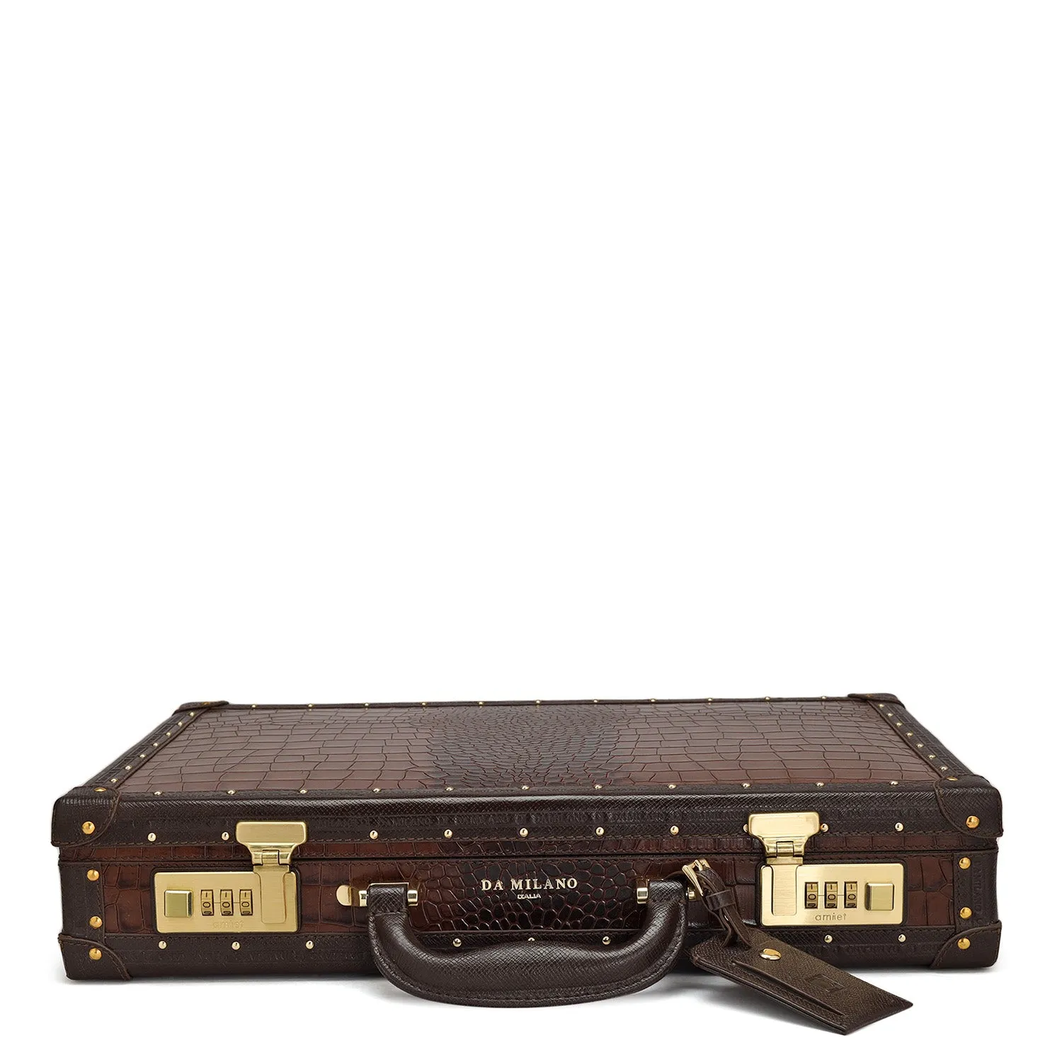 Croco Leather Briefcase - Brown